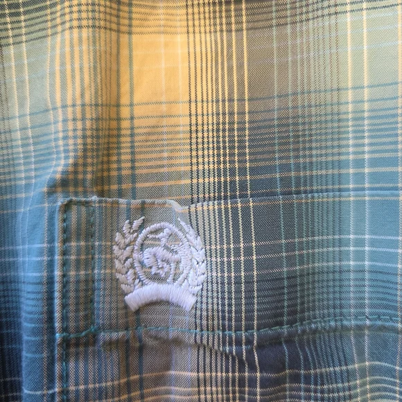 Cinch Medium 100% Cotton Plaid Button Down Shirt Green Teal Western Rodeo Ranch - Picture 5 of 5